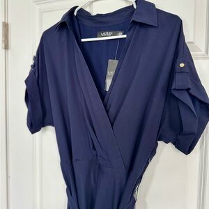 Ralph Lauren Blue Wrap Shirt Dress with Notched Collar